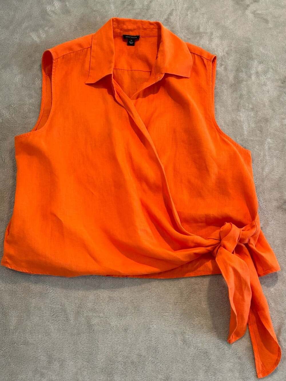 Ann Taylor 100% Linen Orange Sleeveless Wrap Tie Blouse